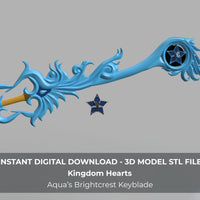 Kingdom Hearts - Aqua's Brightcrest Keyblade 3' long 3D Model STL file for Cosplay - Porzellan Props