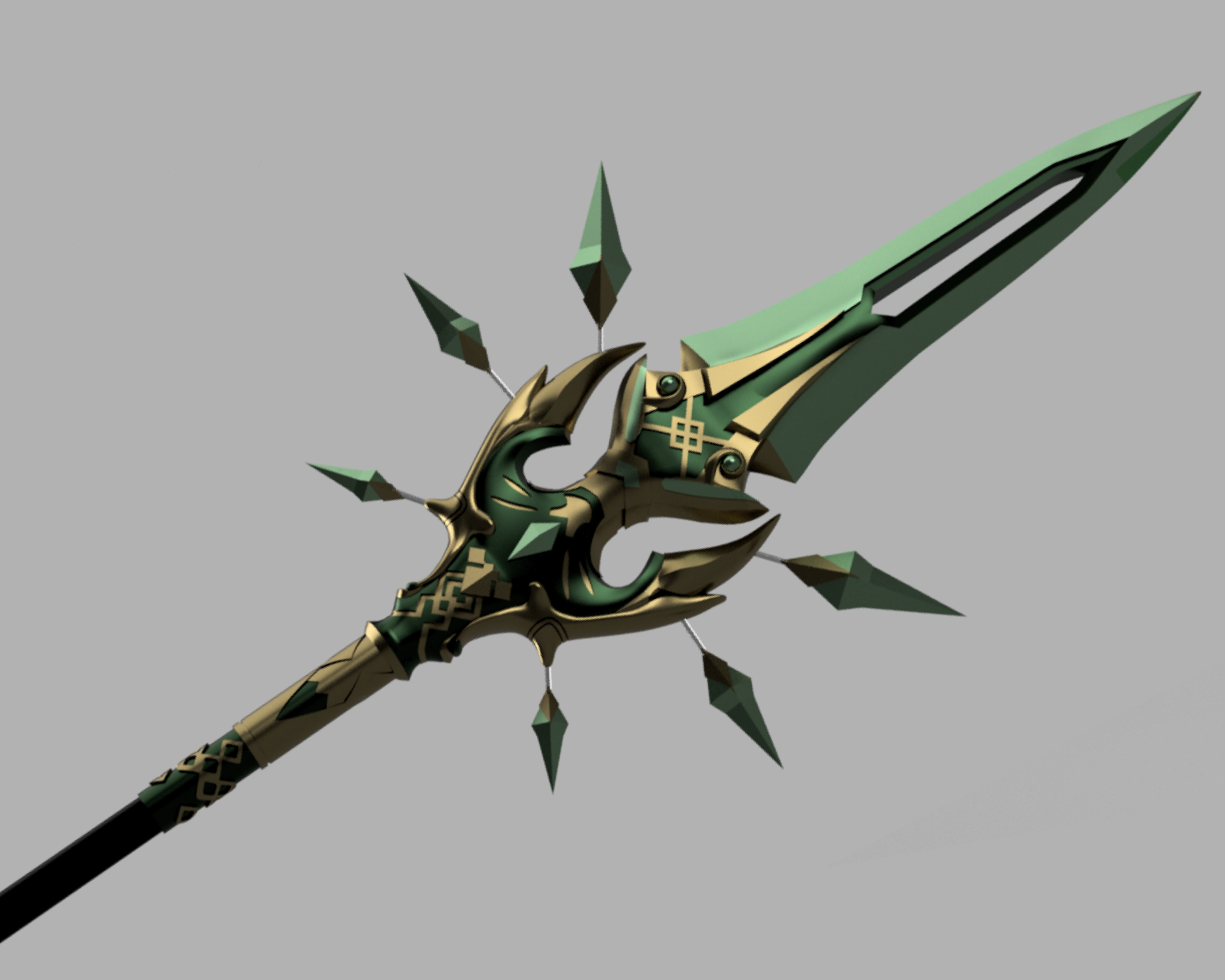 Genshin Impact Primordial Jade Winged Spear Cosplay Polearm 3D Model S ...