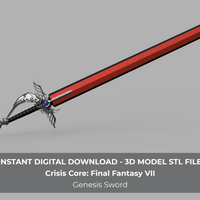 Crisis Core: Final Fantasy VII 7 Genisis Sword 4.5' long 3D Model STL file for Cosplay