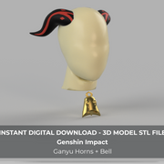 Genshin Impact Ganyu Cosplay Horns and Bell Accessory 3D Model STL File - Porzellan Props