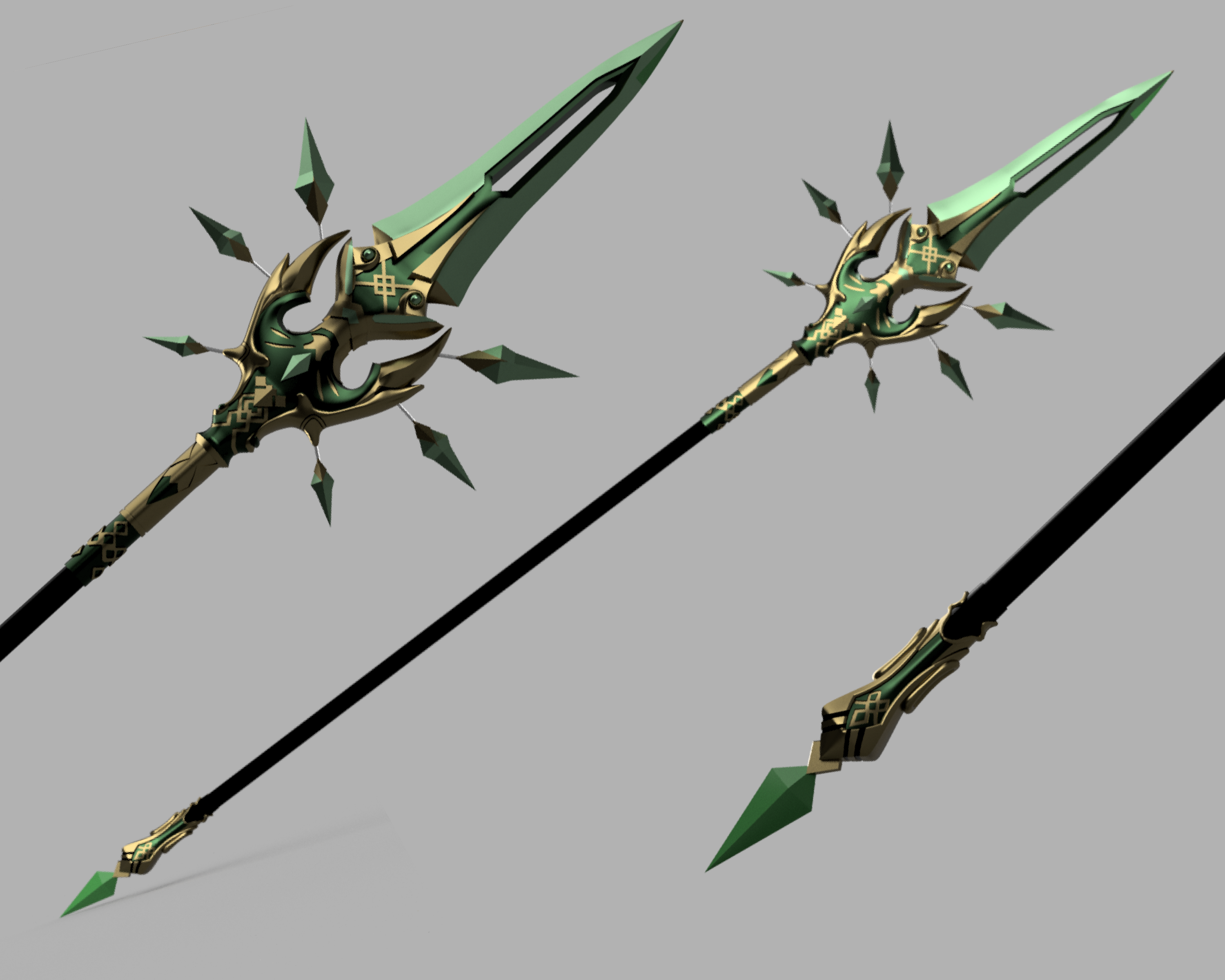 Genshin Impact Primordial Jade Winged Spear Cosplay Polearm 3D Model S ...