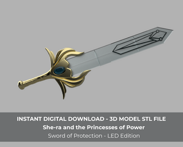 She Ra's Sword of Protection LED Edition - 3 ft long 3D Model STL File for Cosplay - Porzellan Props