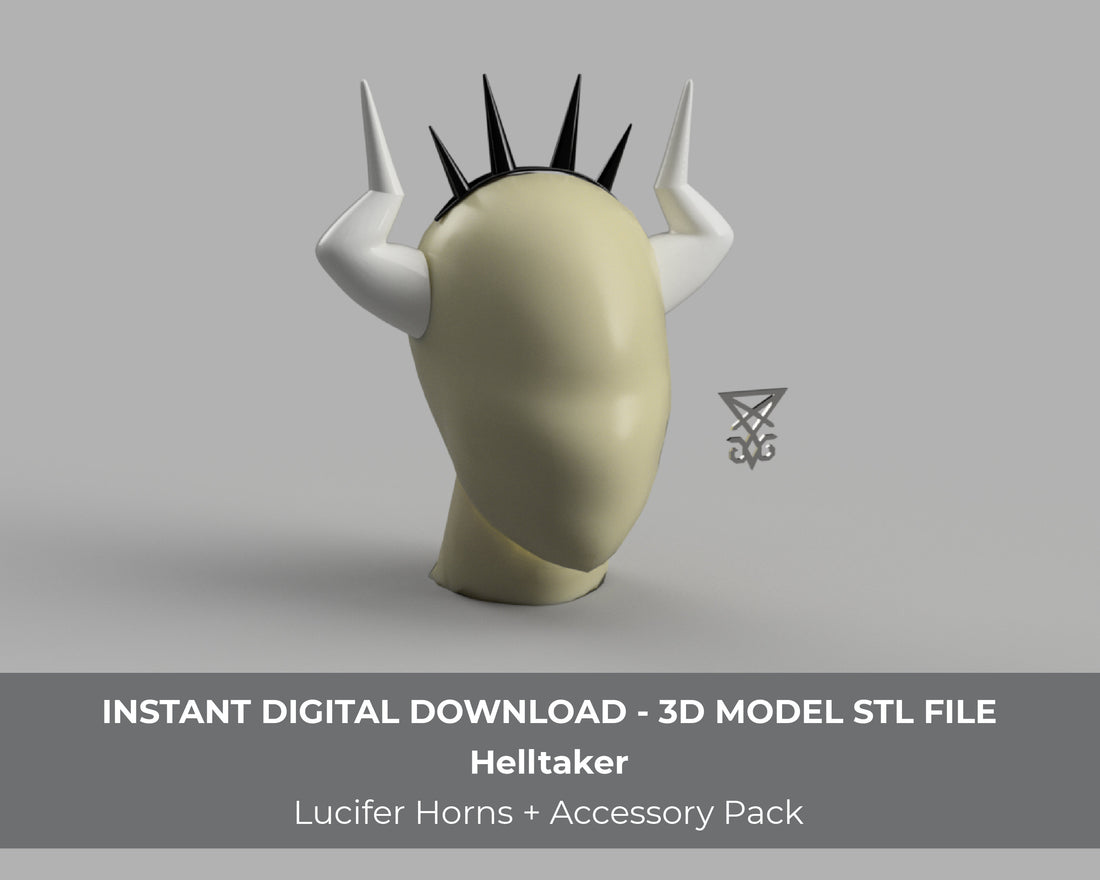 Helltaker Lucifer Cosplay Horns + Accessories 3D Model STL File Bundle - Porzellan Props