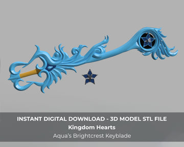 Kingdom Hearts - Aqua's Brightcrest Keyblade 3' long 3D Model STL file for Cosplay - Porzellan Props